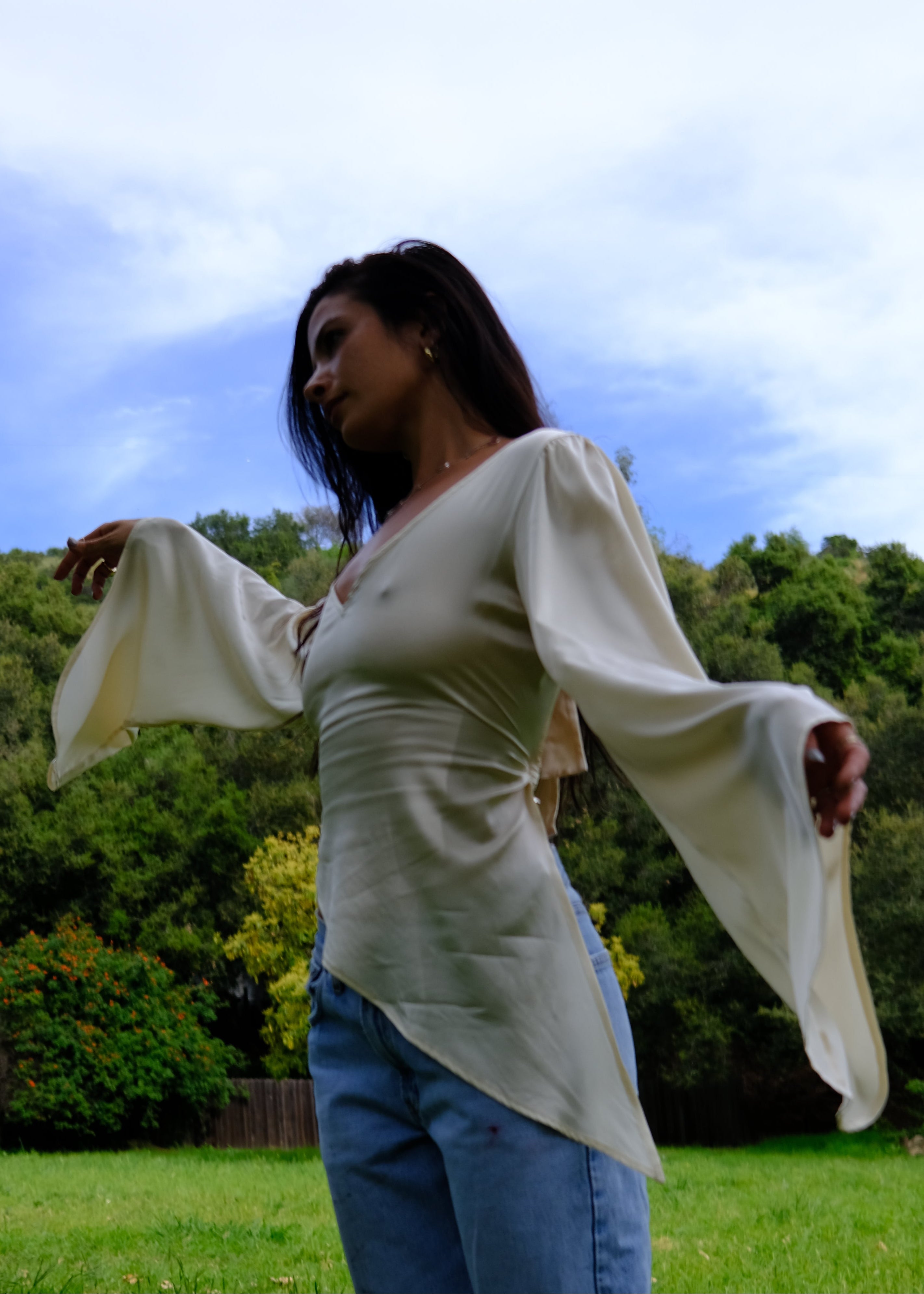 Angel Wings Bit Blouse- Cloud