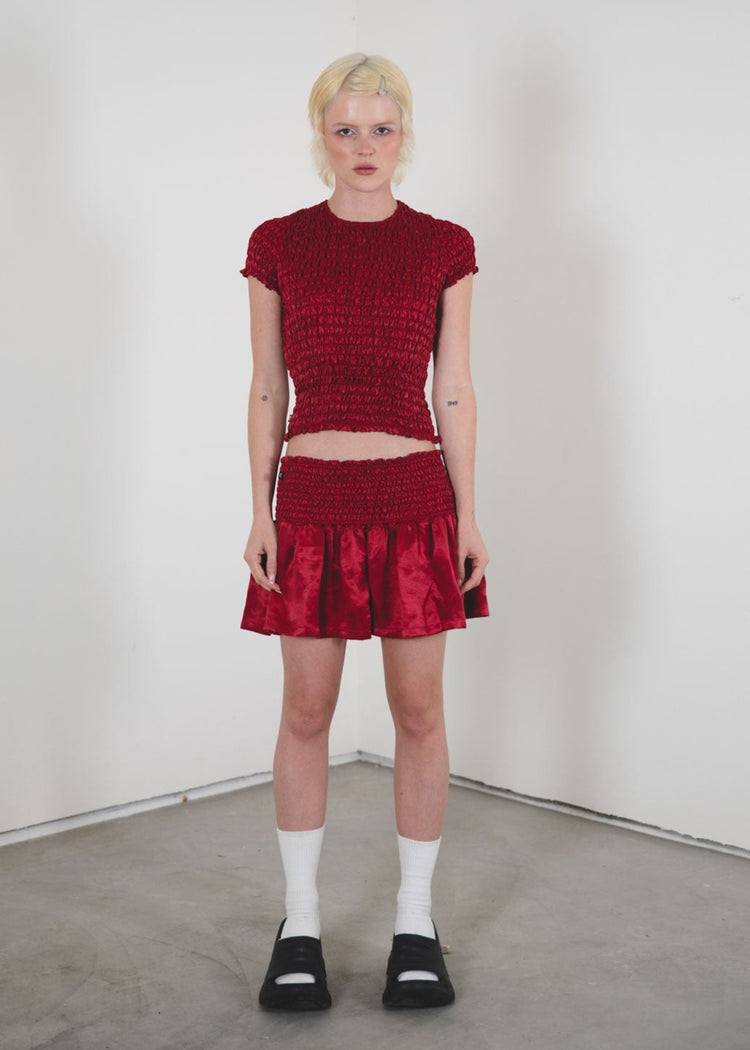 Gathered Mini Skirt- Ruby