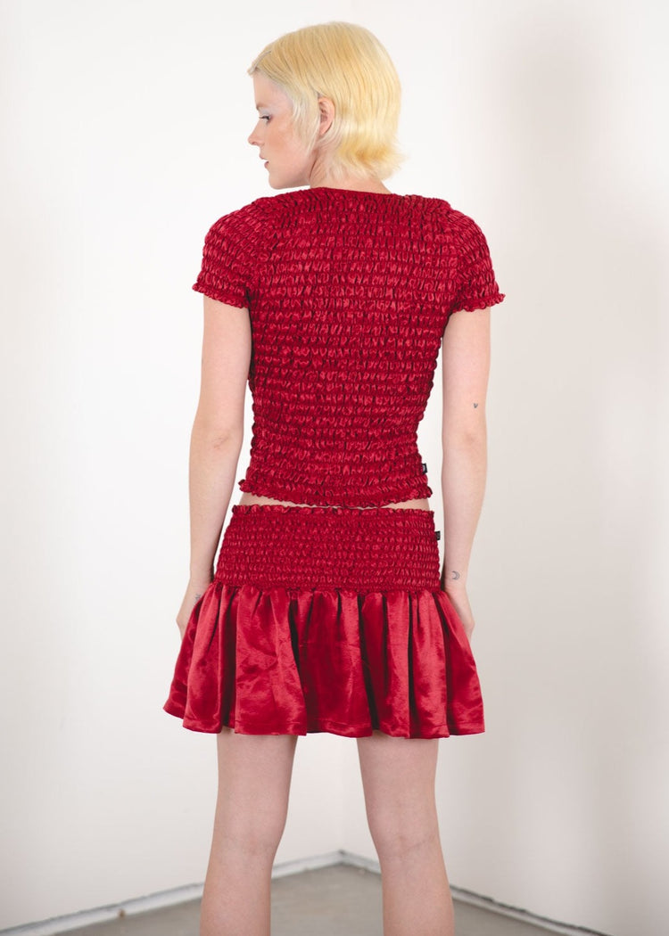 Gathered Mini Skirt- Ruby
