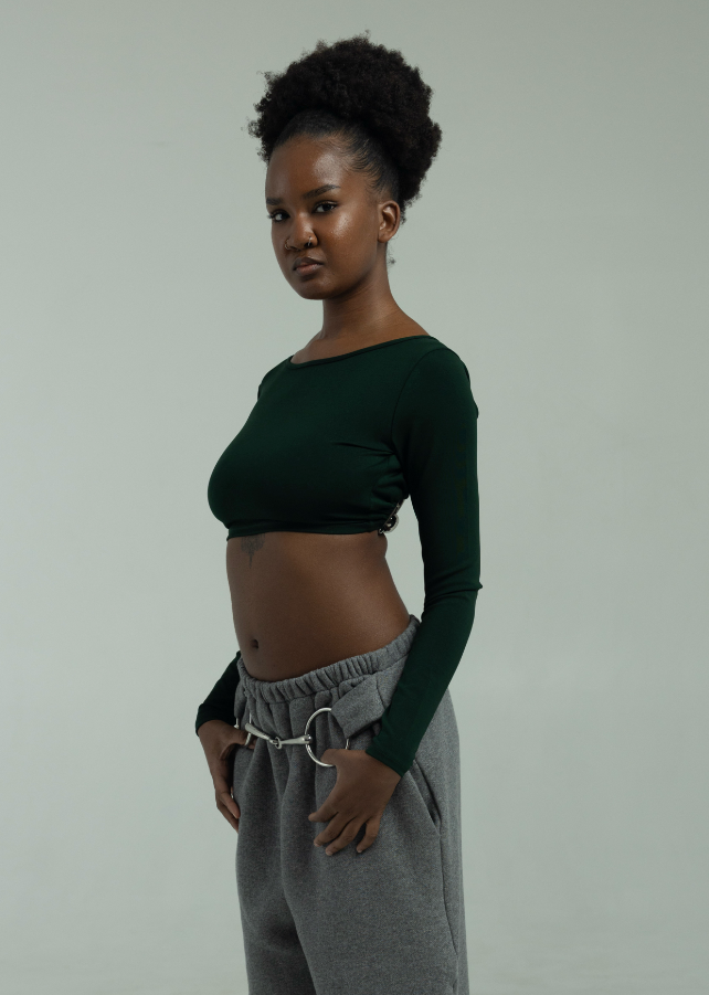 Long Sleeve Bit Crop Top- Scarab